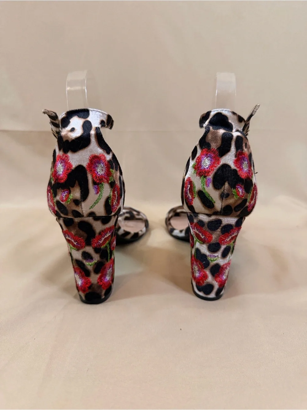 Madden Girl Leopard Print Block Heel Sandals with Floral Accent - Women